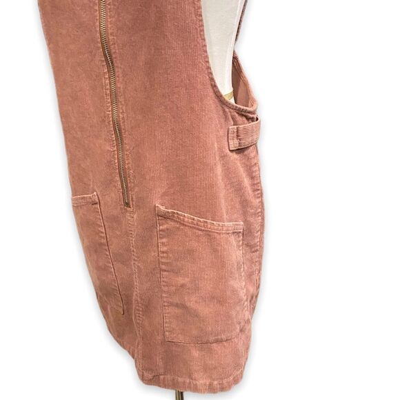 Corduroy Pinafore Dusty Mauve Pink Zip Overall Midi Dress - Picture 9 of 12